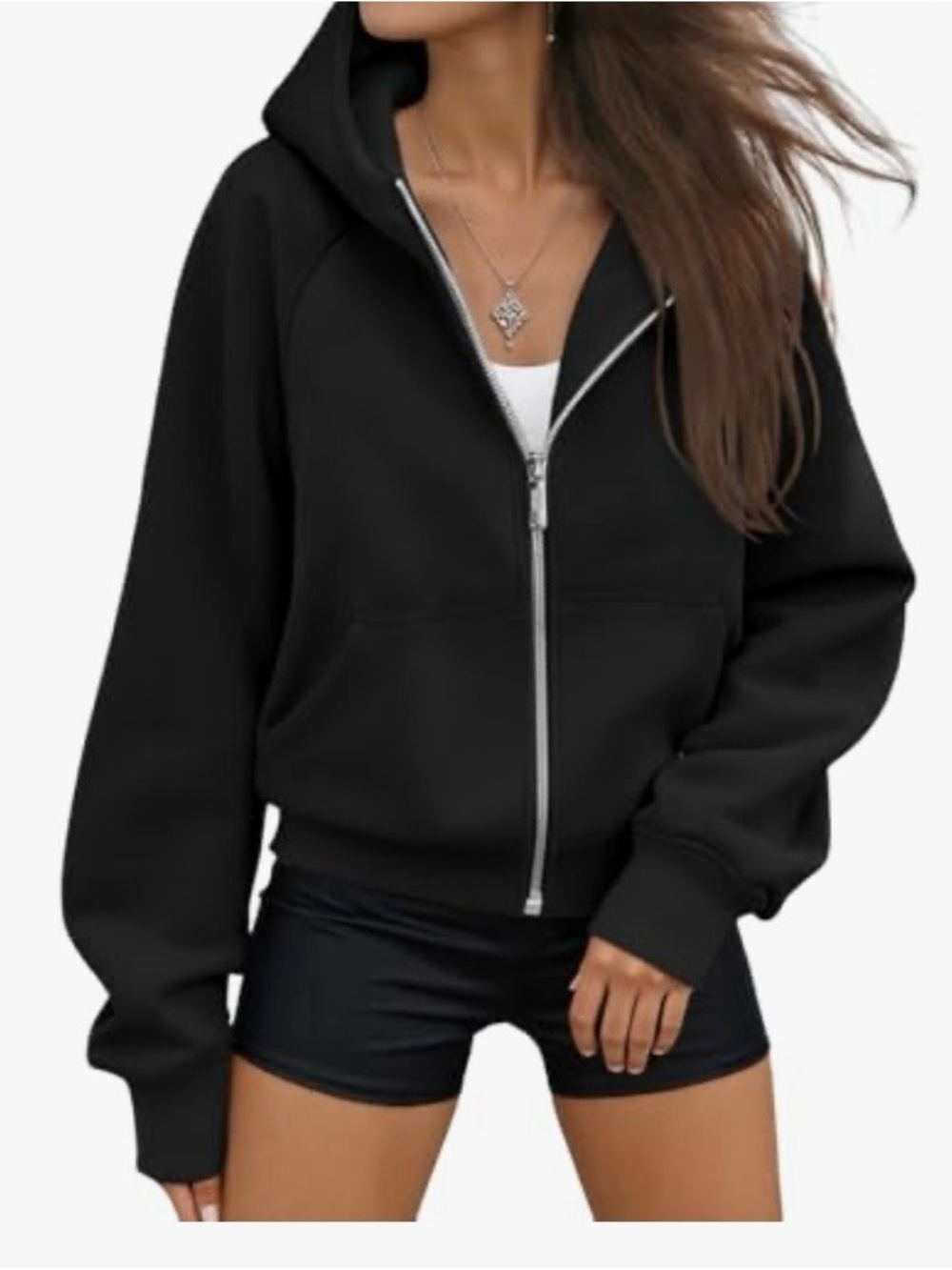Black Zip-Up Hoodie for Women - Casual Hooded Jacket